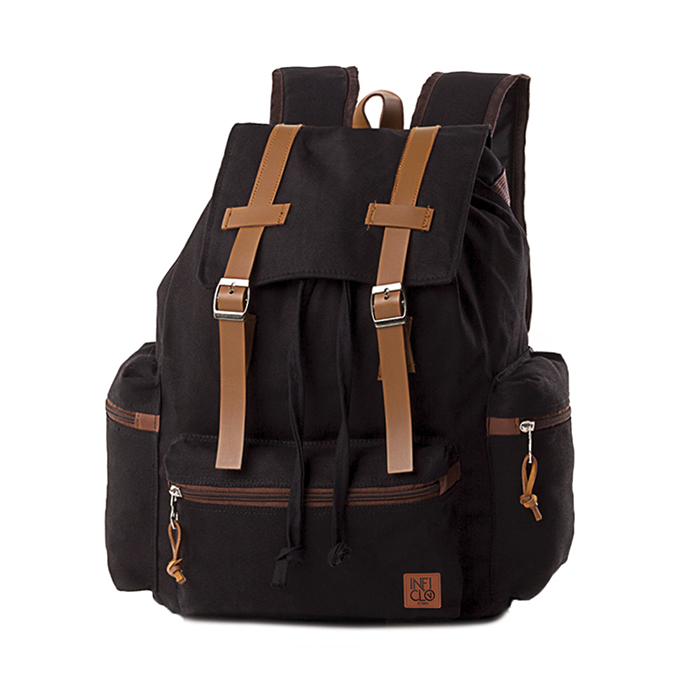 TAS RANSEL BACKPACK WANITA PREMIUM HITAM CANVAS INFICLO SMH 553