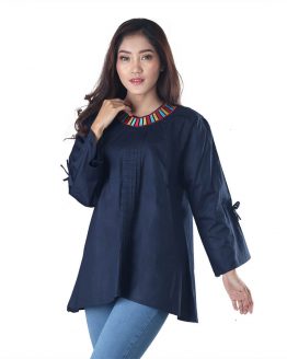 PAKAIAN ATASAN BLOUSE WANITA LENGAN PANJANG NAVY COTTON INFICLO SHJ 020