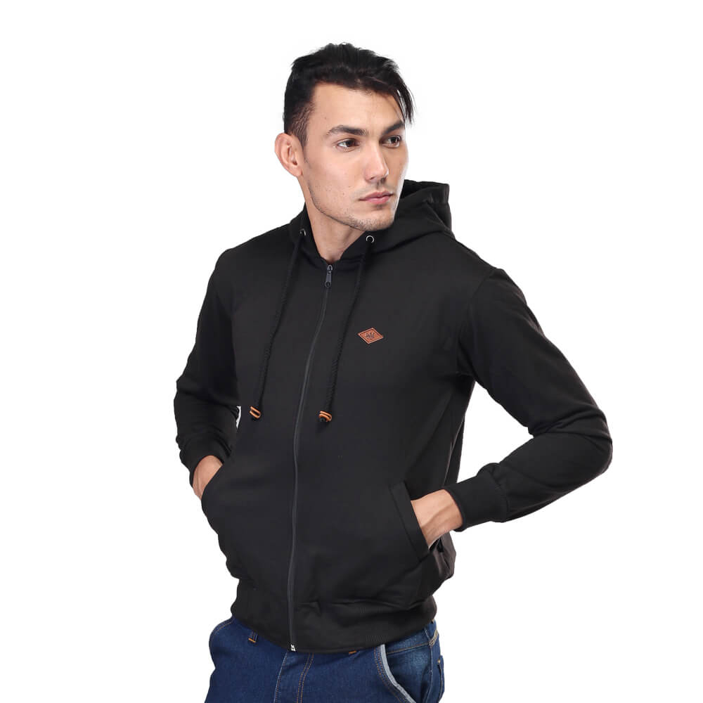 JAKET HOODIES KASUAL PRIA HITAM FLEECE INFICLO SGU 420