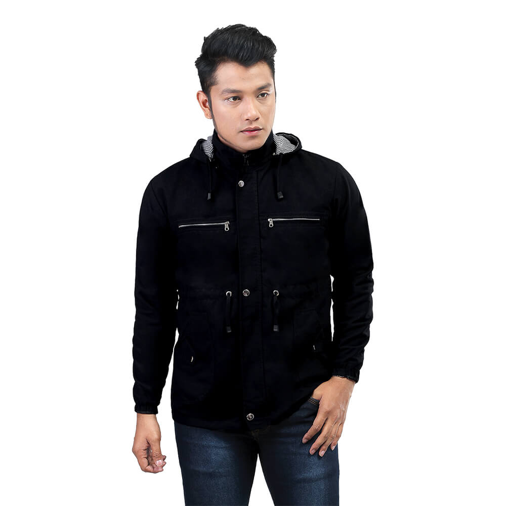 JAKET HOODIES OUTDOOR KASUAL PRIA HITAM CANVAS INFICLO SMD 431