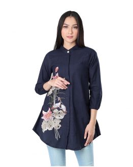 ATASAN BLOUSE CASUAL WANITA PREMIUM NAVY COTTON INFICLO SRS 149