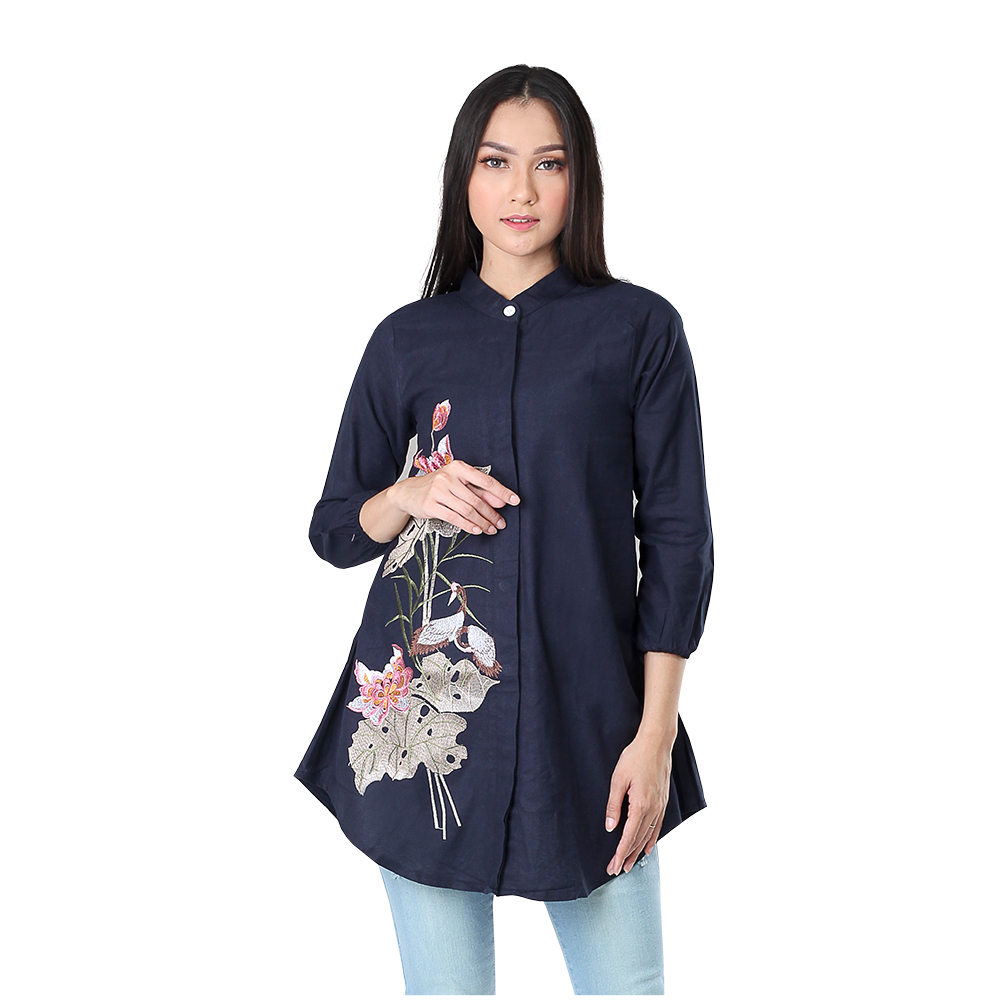 ATASAN BLOUSE CASUAL WANITA PREMIUM NAVY COTTON INFICLO SRS 149