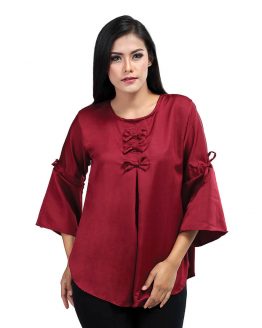 ATASAN BLOUSE KASUAL WANITA MAROON VELVET INFICLO SRS 893