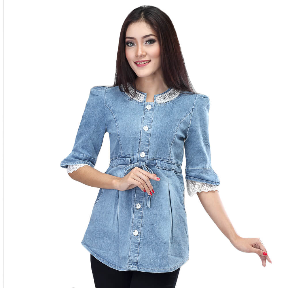 ATASAN BLOUSE KASUAL WANITA BIRU JEANS STRETCH INFICLO SPI 514