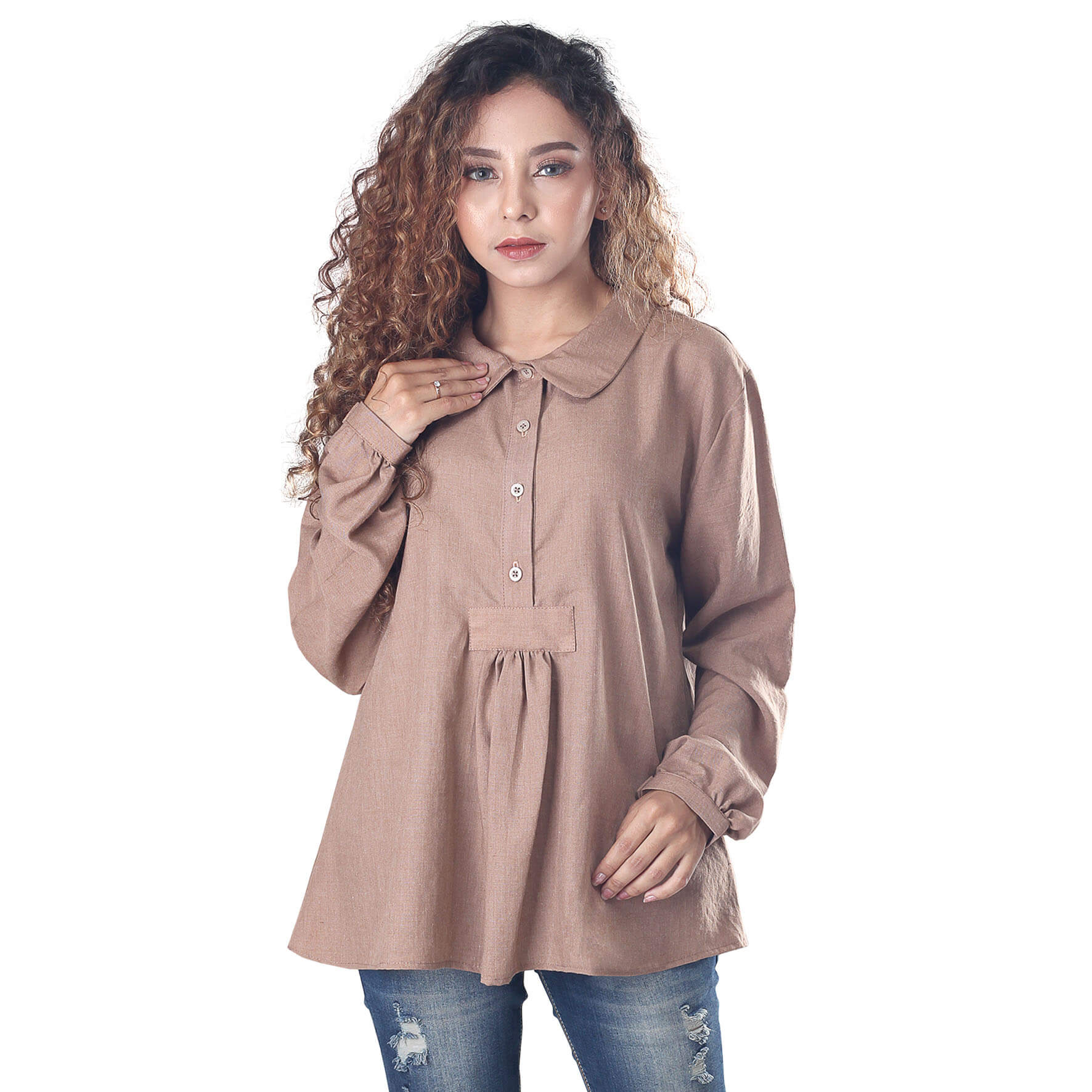 PAKAIAN ATASAN BLOUSE WANITA COKLAT COTTON INFICLO SSR 185