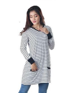 ATASAN BLOUSE TUNIK WANITA LENGAN PANJANG PUTIH KOM SPANDEK INFICLO SCR 827