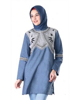 ATASAN MUSLIMAH SARIMBIT COUPLE WANITA BIRU COTTON INFICLO SGB 316