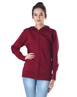JAKET SWEATER HOODIE KASUAL WANITA MARUN RAJUT INFICLO SGG 895