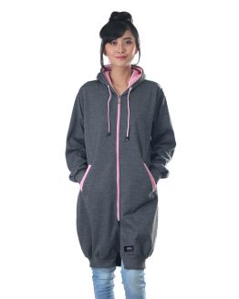 JAKET SWEATER HOODIE KASUAL WANITA PANJANG ABU BABY TERRY INFICLO SMA 794