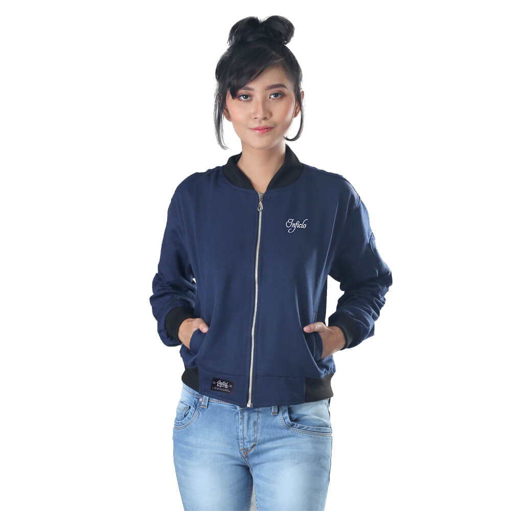 JAKET OUTDOOR KASUAL WANITA PREMIUM NAVY FLEECE INFICLO STA 793